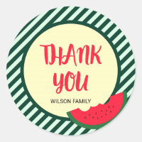 Green Stripes with Red Green Watermelon Thank You Classic Round Sticker