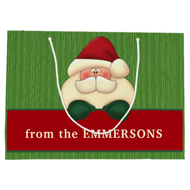 Green Stripes with Red Santa Christmas Large Gift Bag (Back)