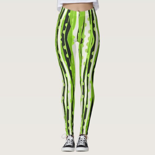 Green Stripes Womens Leggings