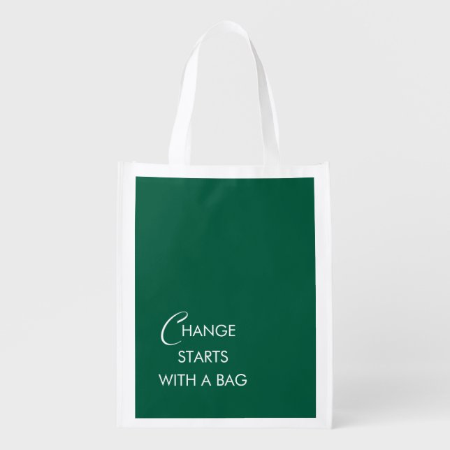 Green Stylish Elegant Modern Minimalist Reusable Grocery Bag (Front)