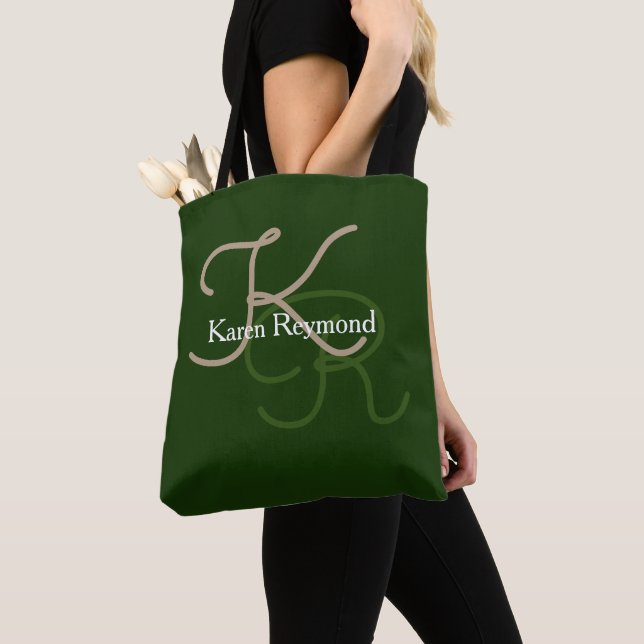 Green Stylish Monogram Tote Bag (Close Up)