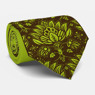 green stylized floral print neck tie