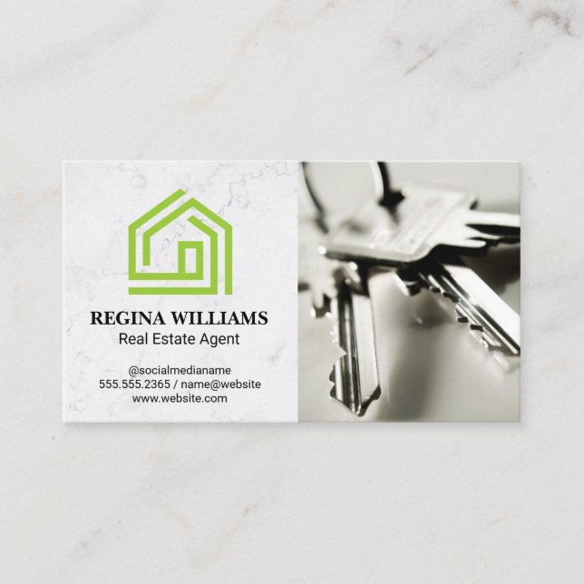Green Stylized House Logo | Keys Business Card (Front)