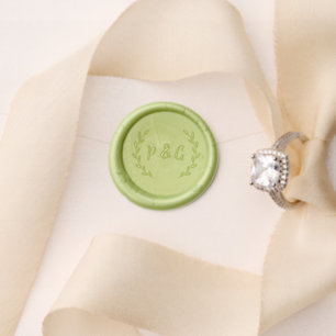 Green Stylized Wreath Wedding Name Initials Wax Seal Stamp