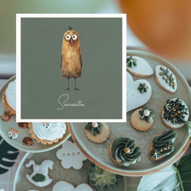 Green Sublimation Woodland Animal Baby Shower Napkins (Creator Uploaded)