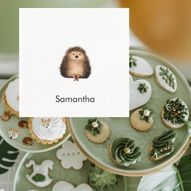 Green Sublimation Woodland Hedgehog Baby Shower Napkins (Creator Uploaded)