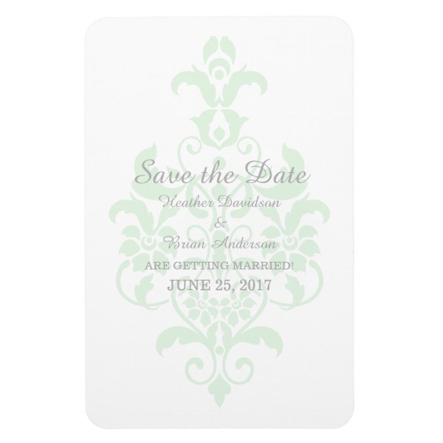 Green Subtle Damask Save the Date Flexi Magnet (Vertical)