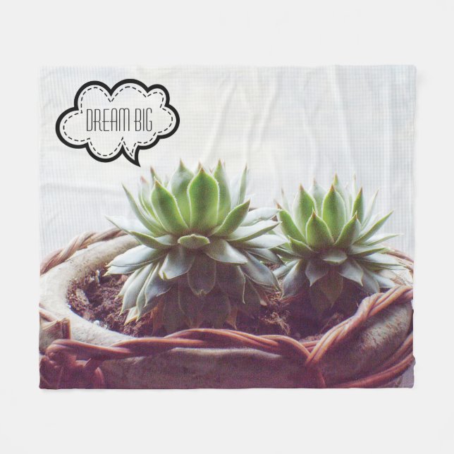 Green Succulent Aeonium Dream Big Fleece Blanket (Front (Horizontal))
