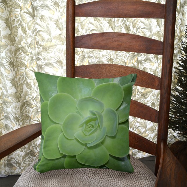 Green Succulent Botanical Photographic  Throw Pillow (Creator Uploaded)