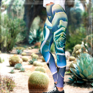 Green succulent cacti photo simple modern stylish leggings