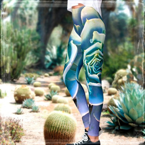 Green succulent cacti photo simple modern stylish leggings