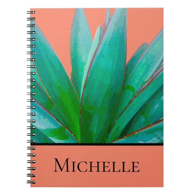 Green Succulent Desert Botanical Garden Peach Notebook (Front)