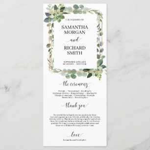 Green succulent floral gold geometric wedding program