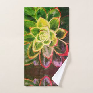 Green Succulent Flower Art Towel Set