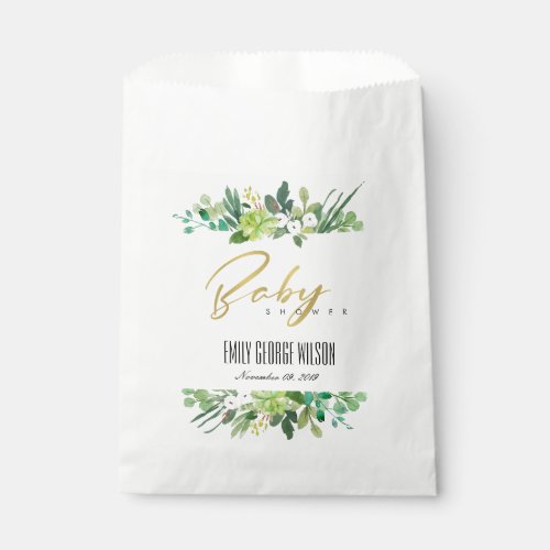 GREEN SUCCULENT FOLIAGE WATERCOLOR BABY SHOWER FAVOR BAG