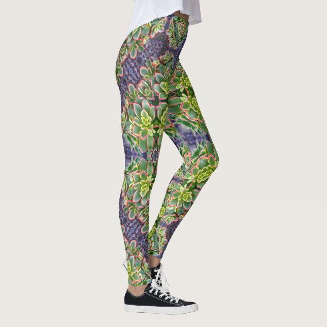 Green Succulent Geometric Leggings (Right)