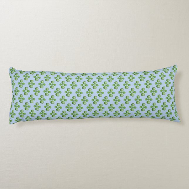 Green Succulent Jade Tree Leaves on Light Blue Body Pillow (Back)