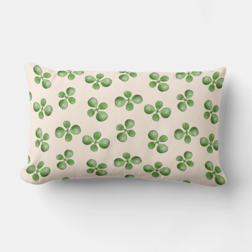 Green Succulent Leaves on Light Beige Lumbar Pillow