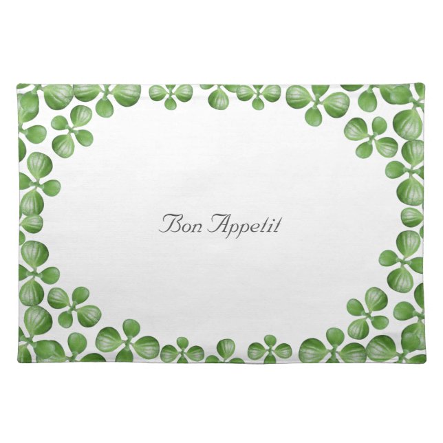 Green Succulent Leaves on White Cloth Placemat (Front)