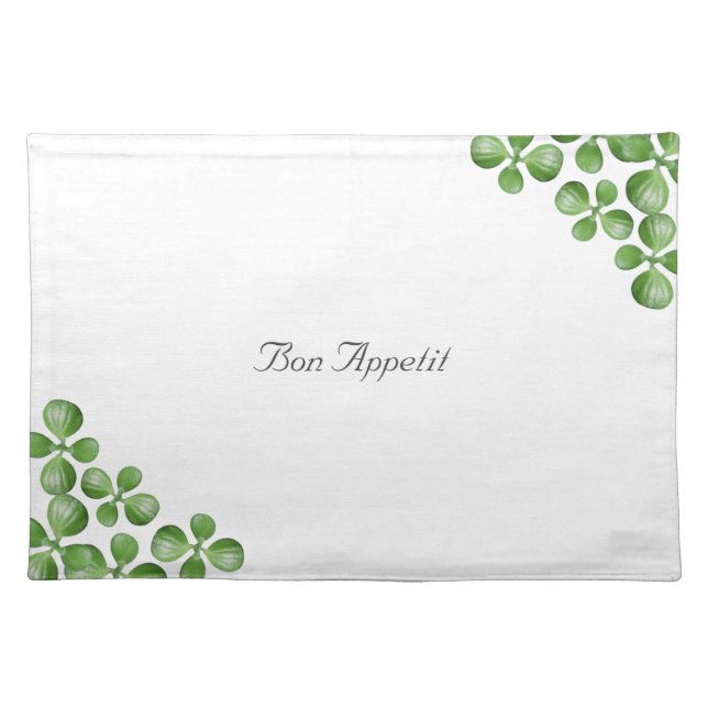 Green Succulent Leaves on White Cloth Placemat (Front)