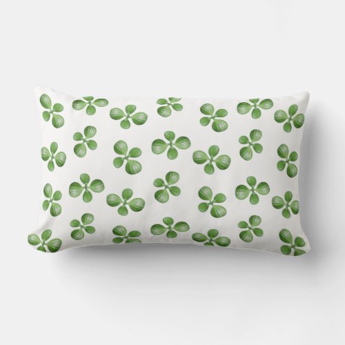 Green Succulent Leaves on White Lumbar Pillow