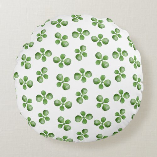 Green Succulent Leaves on White Round Pillow