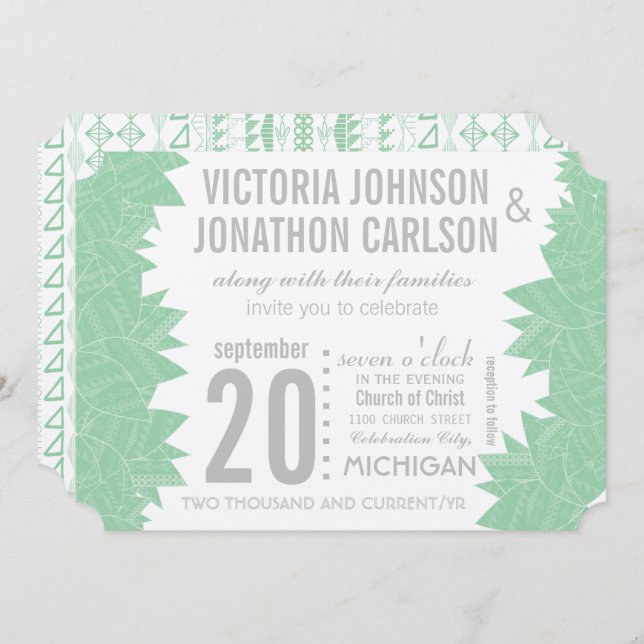 Green Succulent ModernTypography Wedding Invitation (Front/Back)