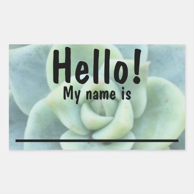 Green Succulent Name tag Stickers (Front)