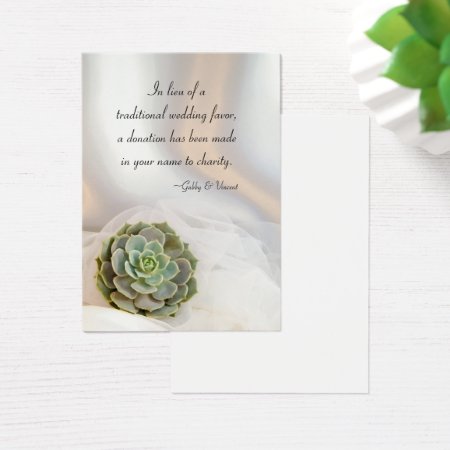 Green Succulent On White Wedding Charity Favors