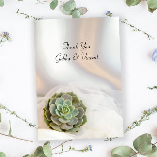 Green Succulent on White Wedding Flat Thank You Card