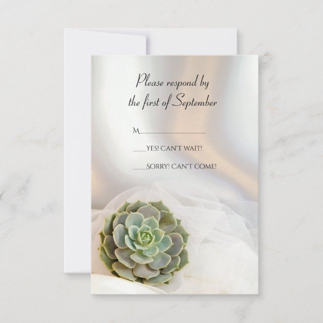Green Succulent on White Wedding RSVP Response (Front)