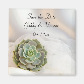 Green Succulent on White Wedding Save the Date Magnet