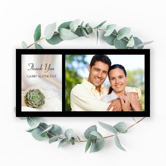 Green Succulent on White Wedding Thank You Photo Card