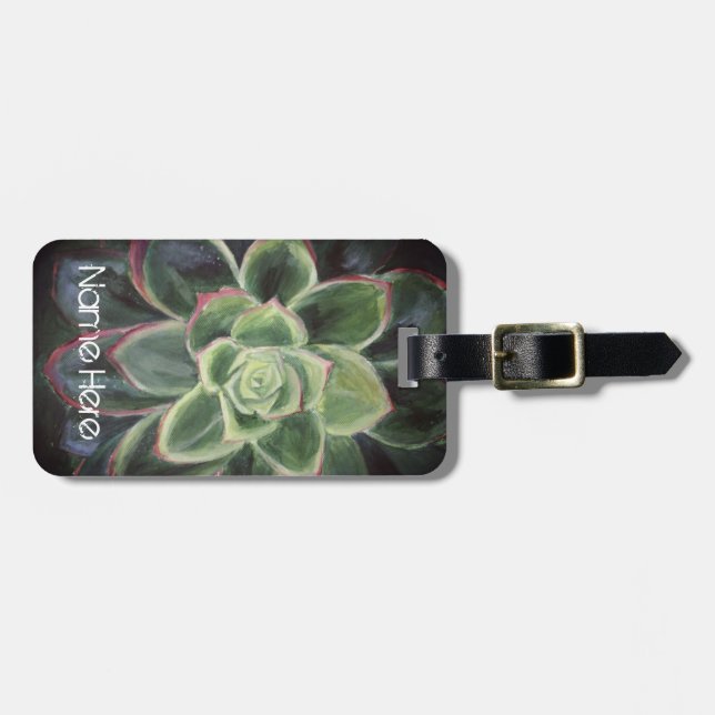 Green Succulent Painting Custom Luggage Tag (Front Horizontal)