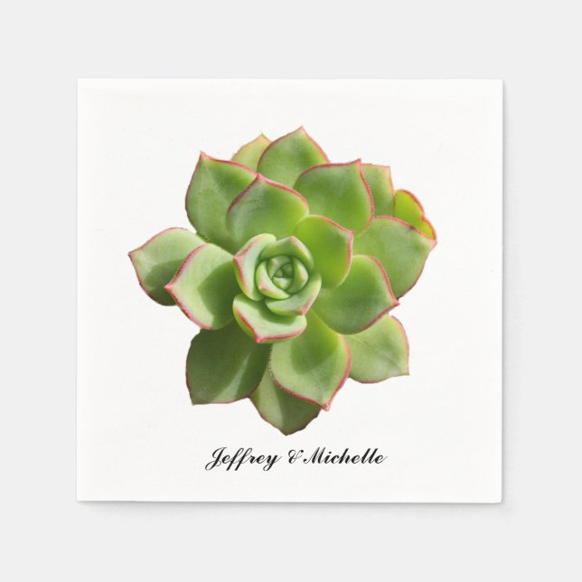 Green Succulent Personalized Napkins (Front)