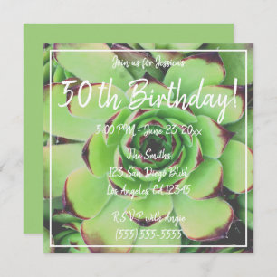 Green Succulent Photo 50th Birthday Invitation