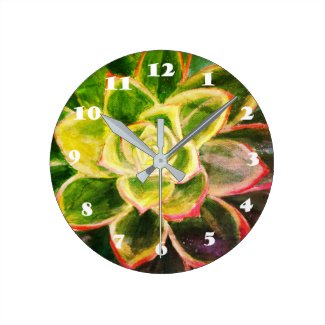Green Succulent Plant Art  Wall Clock
