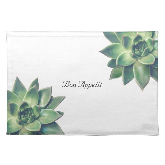 Green Succulent Plant on White Cloth Placemat (Front)