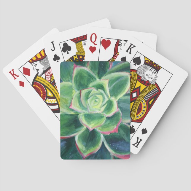 Green Succulent Plant Painting Poker Cards (Back)
