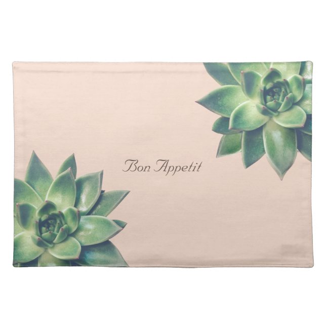 Green Succulent Plants on Light Beige Cloth Placemat (Front)