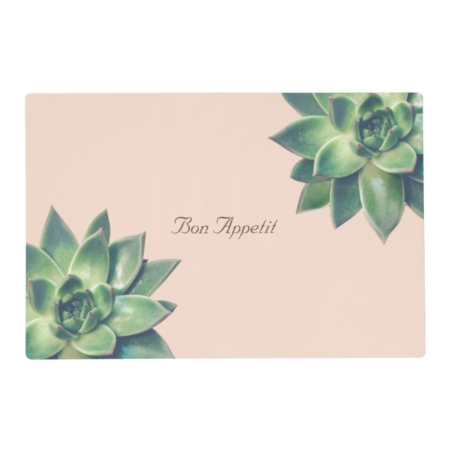 Green Succulent Plants on Light Beige Placemat (Front)