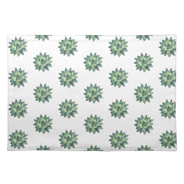Green Succulent Plants on White Cloth Placemat (Front)