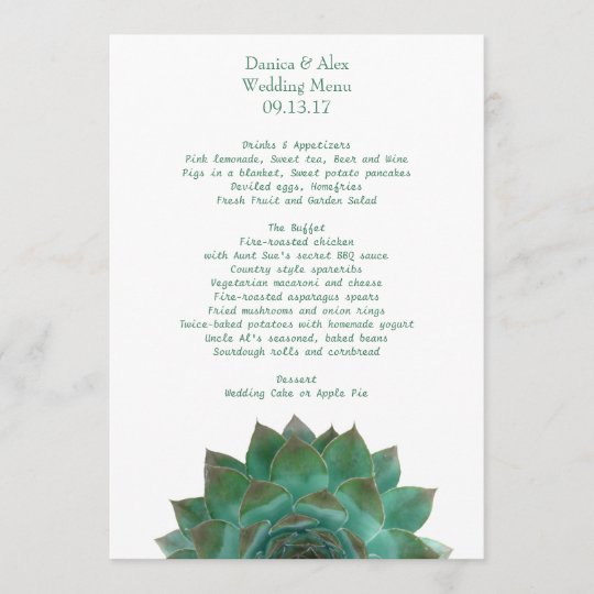 Green Succulent Wedding Menu Template Zazzle Com