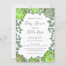 Green Succulents Baby Shower Invitations