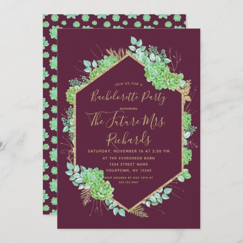 Green Succulents Bachelorette Party Invitation