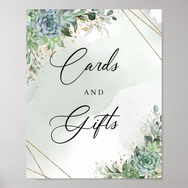 Green succulents eucalyptus Cards and Gifts sign (Front)