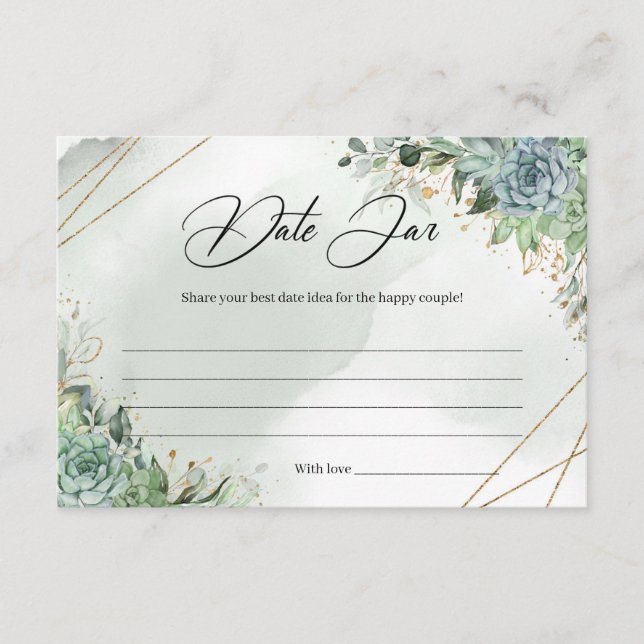 Green succulents eucalyptus foliage Date Jar Card (Front)