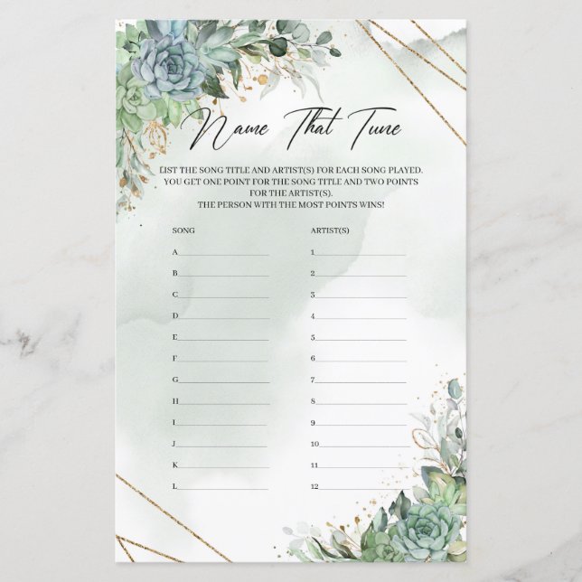 Green succulents eucalyptus gold Name That Tune (Front)