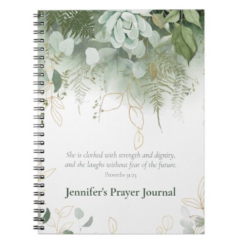 Green Succulents  Ferns Custom Prayer Journal