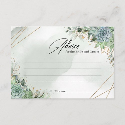 Green succulents gold Advice for bride and groom Enclosure Card